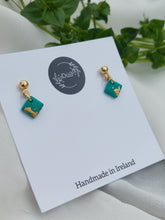Load image into Gallery viewer, Dúil Dainty teal &amp; gold dangles
