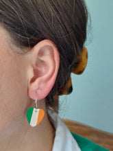 Load image into Gallery viewer, Irish flag heart dangling hoop earrings | Dúil Jewellery | Dúil
