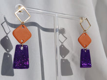 Load image into Gallery viewer, Dúil Bright &amp; bold - Purple &amp; orange statement dangles earrings | Dúil Jewellery | Dúil
