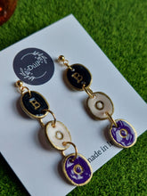 Load image into Gallery viewer, Dúil Boo Black, white &amp; purple earrings | Dúil Jewellery | Halloween earrings
