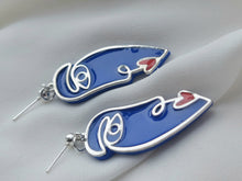 Load image into Gallery viewer, Dúil Silver, blue &amp; red abstract face earrings
