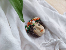 Load image into Gallery viewer, Freckled face Irish Child brooch || polymer clay brooch || face brooches || doll brooches || brooches || Dúil || Irish Brooch
